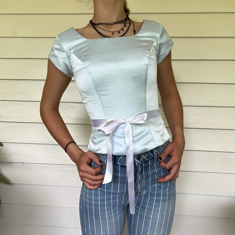 Vintage Satin Top with Bow Size XS